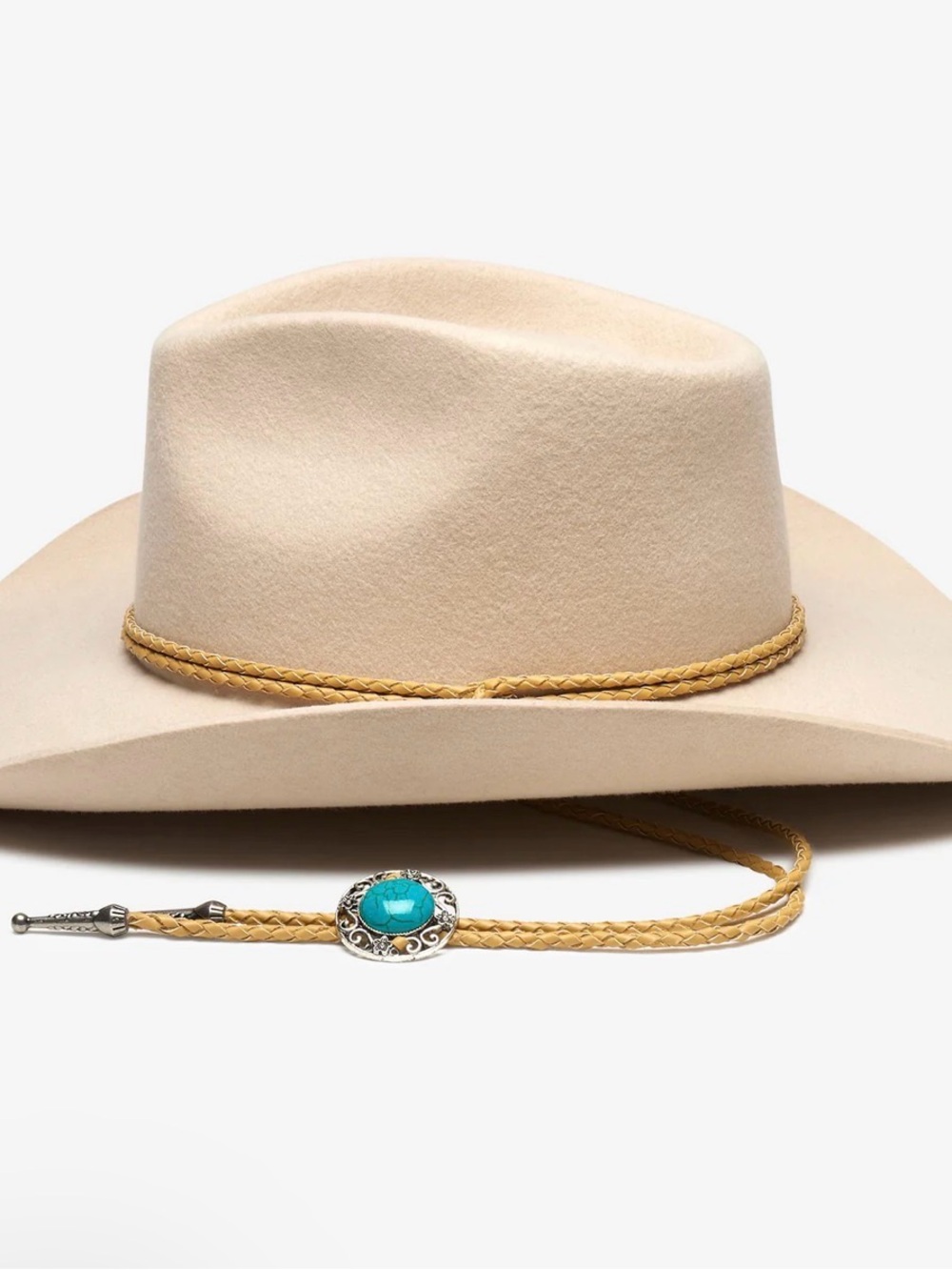 Wyeth Lennox Cowgirl Hat with Braided Chin Bolo Cord and Turquoise-color Accent